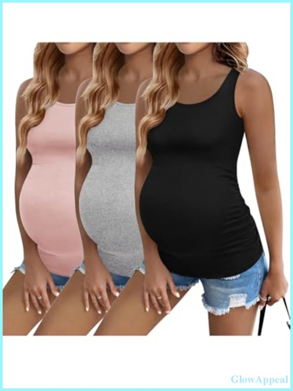 Maternity Tank Tops 3 Pack Sleeveless Side Ruched Pregnancy Shirts